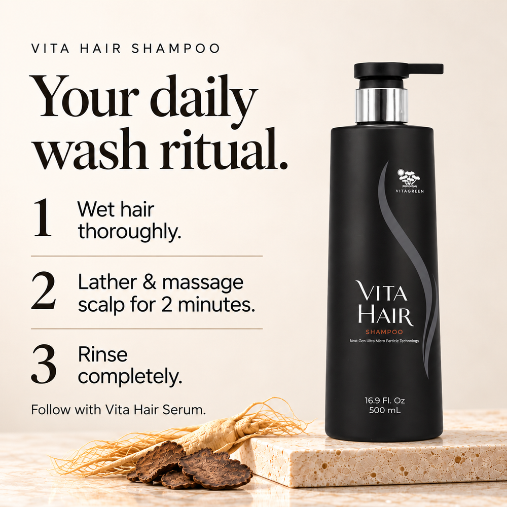 How to use Vita Hair Shampoo: wet, lather, massage, rinse